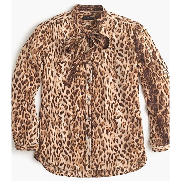 J. Crew Tie-Neck Button-Up Shirt In Leopard Print NWOT - Picture 4 of 9